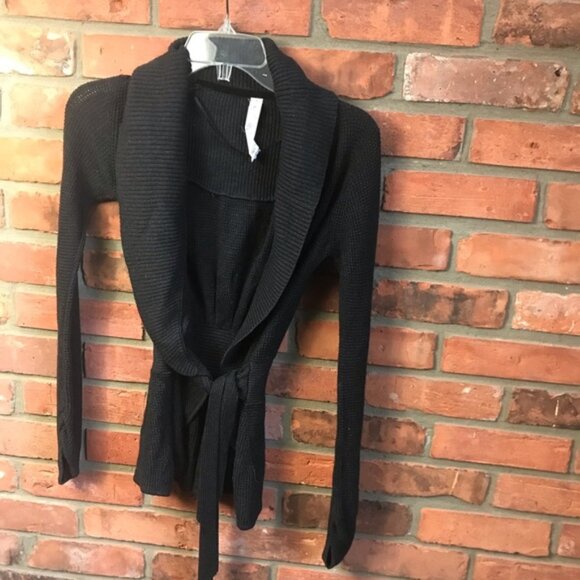 Lululemon Cashmere Bamboo Blend Belted Open Cardigan Waffle Knit Sweater Wrap 4 - Picture 3 of 13